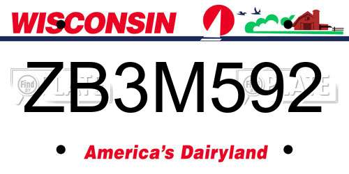 ZB3M592 Wisconsin License Plate