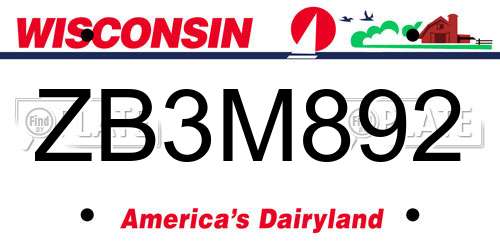 ZB3M892 Wisconsin License Plate