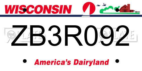 ZB3R092 Wisconsin License Plate