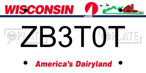 ZB3T0T Wisconsin License Plate