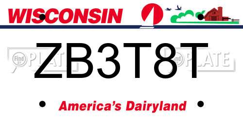 ZB3T8T Wisconsin License Plate