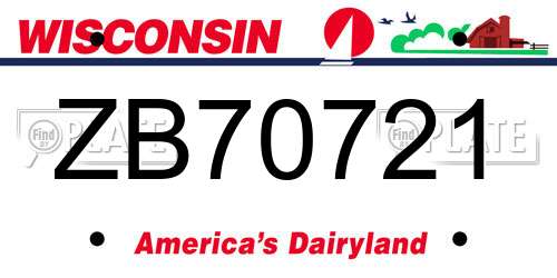 ZB70721 Wisconsin License Plate