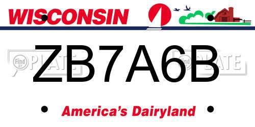ZB7A6B Wisconsin License Plate