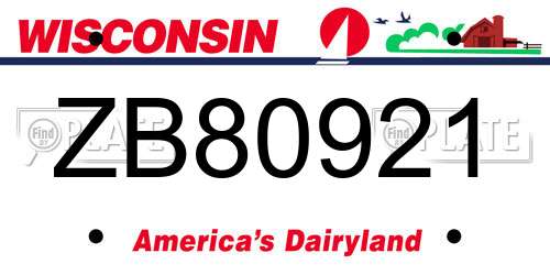 ZB80921 Wisconsin License Plate