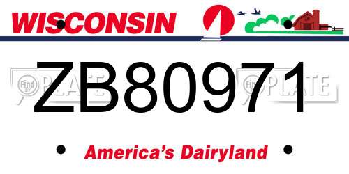 ZB80971 Wisconsin License Plate