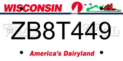 ZB8T449 Wisconsin License Plate