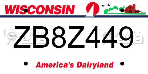 ZB8Z449 Wisconsin License Plate