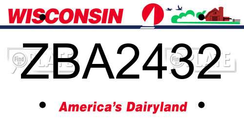 ZBA2432 Wisconsin License Plate