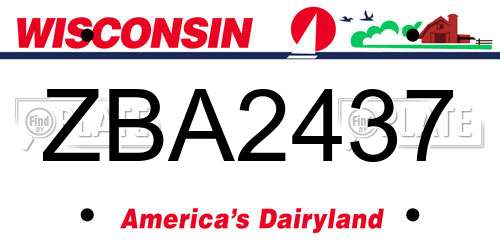 ZBA2437 Wisconsin License Plate