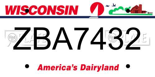 ZBA7432 Wisconsin License Plate