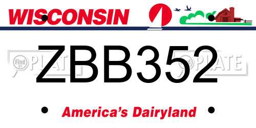 ZBB352 Wisconsin License Plate