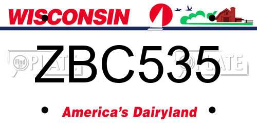 ZBC535 Wisconsin License Plate