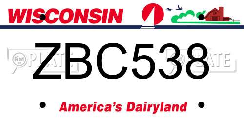 ZBC538 Wisconsin License Plate