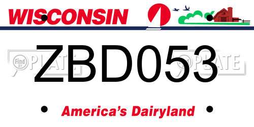 ZBD053 Wisconsin License Plate