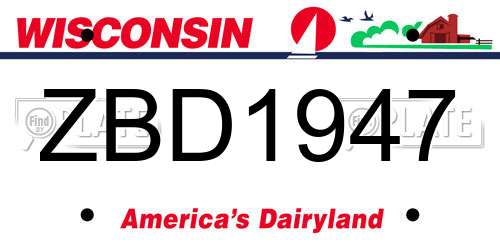 ZBD1947 Wisconsin License Plate