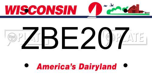 ZBE207 Wisconsin License Plate