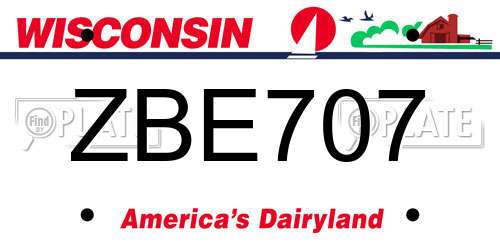 ZBE707 Wisconsin License Plate