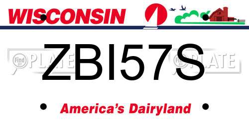 ZBI57S Wisconsin License Plate