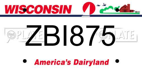 ZBI875 Wisconsin License Plate