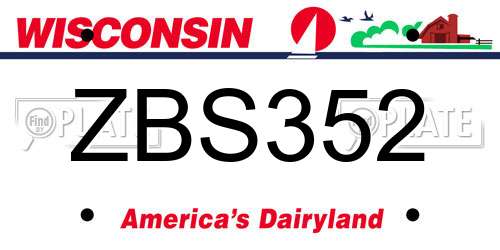 ZBS352 Wisconsin License Plate