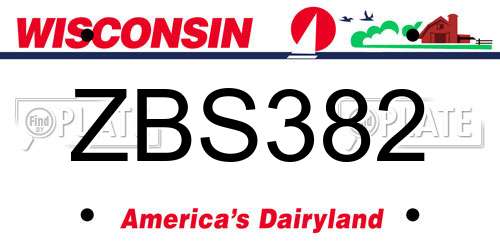 ZBS382 Wisconsin License Plate