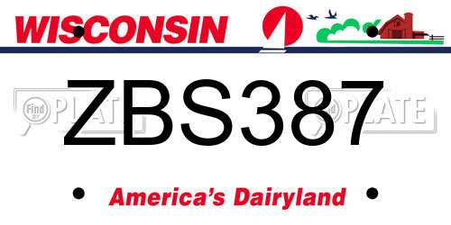 ZBS387 Wisconsin License Plate