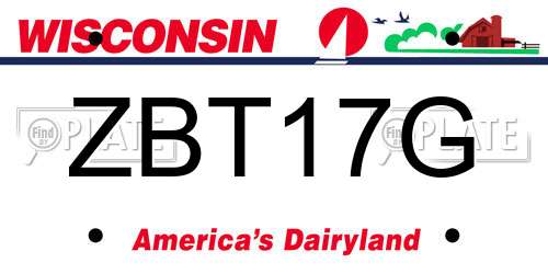 ZBT17G Wisconsin License Plate