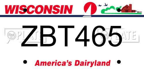 ZBT465 Wisconsin License Plate
