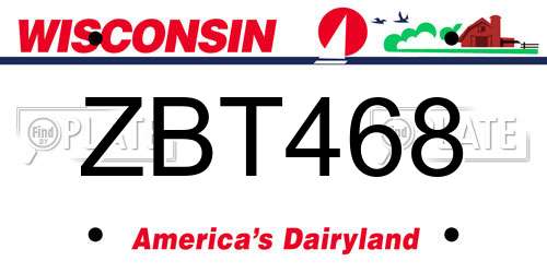 ZBT468 Wisconsin License Plate