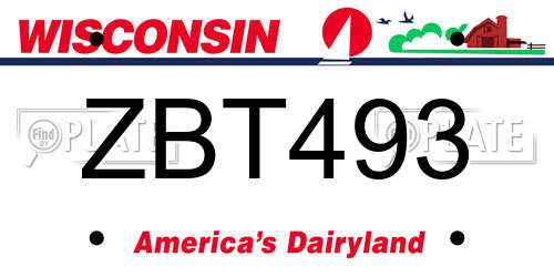 ZBT493 Wisconsin License Plate