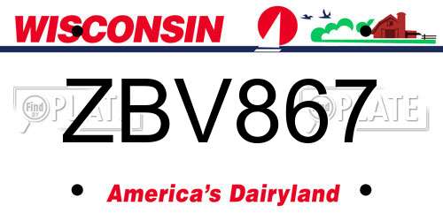 ZBV867 Wisconsin License Plate