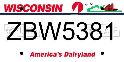 ZBW5381 Wisconsin License Plate