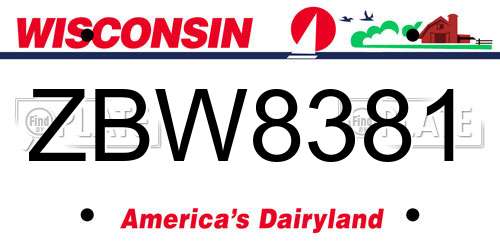 ZBW8381 Wisconsin License Plate