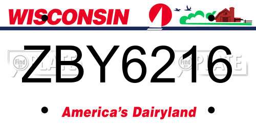ZBY6216 Wisconsin License Plate