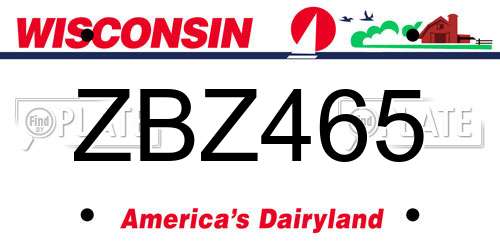 ZBZ465 Wisconsin License Plate