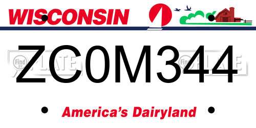 ZC0M344 Wisconsin License Plate