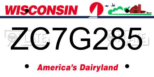 ZC7G285 Wisconsin License Plate