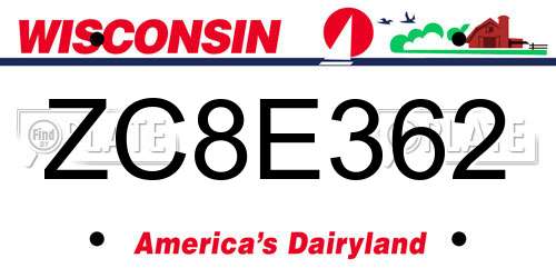 ZC8E362 Wisconsin License Plate