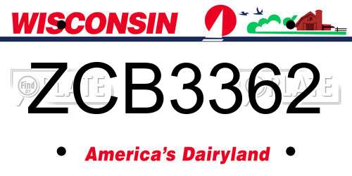 ZCB3362 Wisconsin License Plate