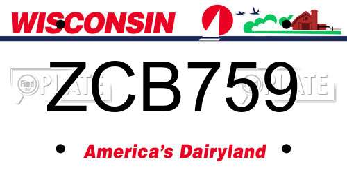 ZCB759 Wisconsin License Plate