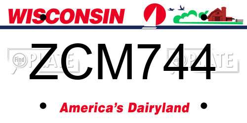 ZCM744 Wisconsin License Plate