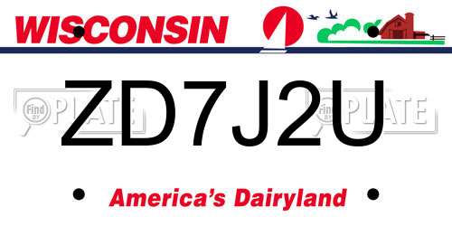ZD7J2U Wisconsin License Plate