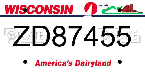 ZD87455 Wisconsin License Plate