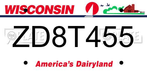 ZD8T455 Wisconsin License Plate
