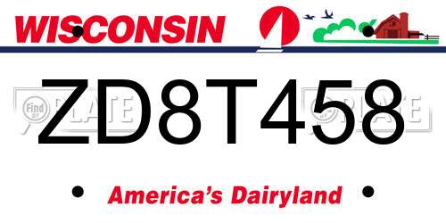 ZD8T458 Wisconsin License Plate