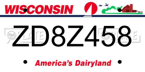 ZD8Z458 Wisconsin License Plate