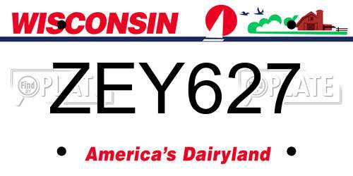 ZEY627 Wisconsin License Plate
