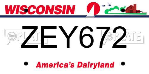 ZEY672 Wisconsin License Plate