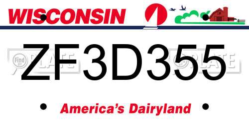 ZF3D355 Wisconsin License Plate