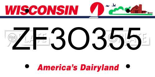 ZF3O355 Wisconsin License Plate